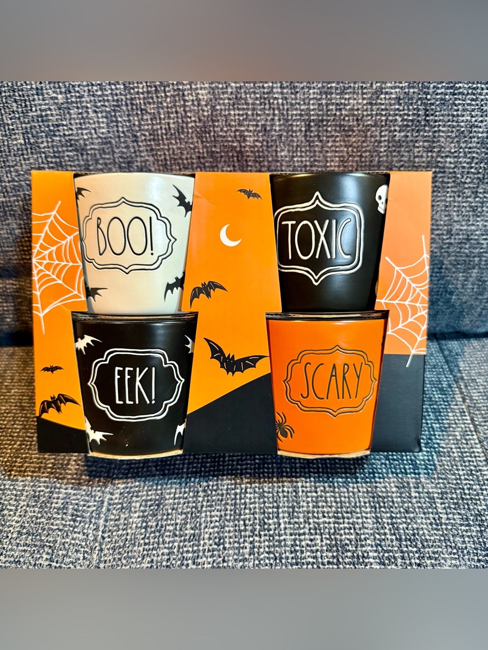 Rae Dunn Halloween BOO!, TOXIC, EEK!, SCARY Set of 4 Ramekins BRAND NEW!! - Picture 1 of 4